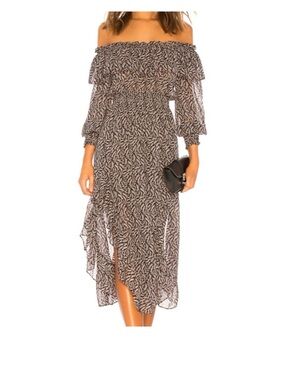 MISA Los Angeles Bogonia Dress M Black Dusty Pink Leaf Print